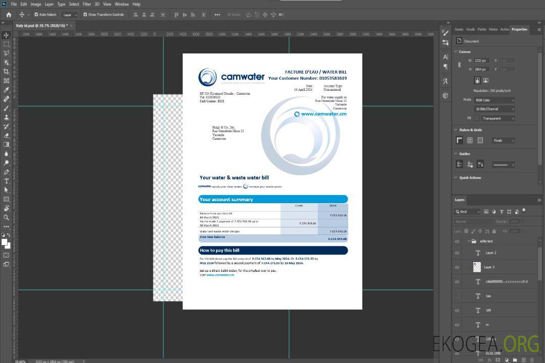 Modèle Word et PDF de facture de services publics de Camwater au Cameroun (2).doc template